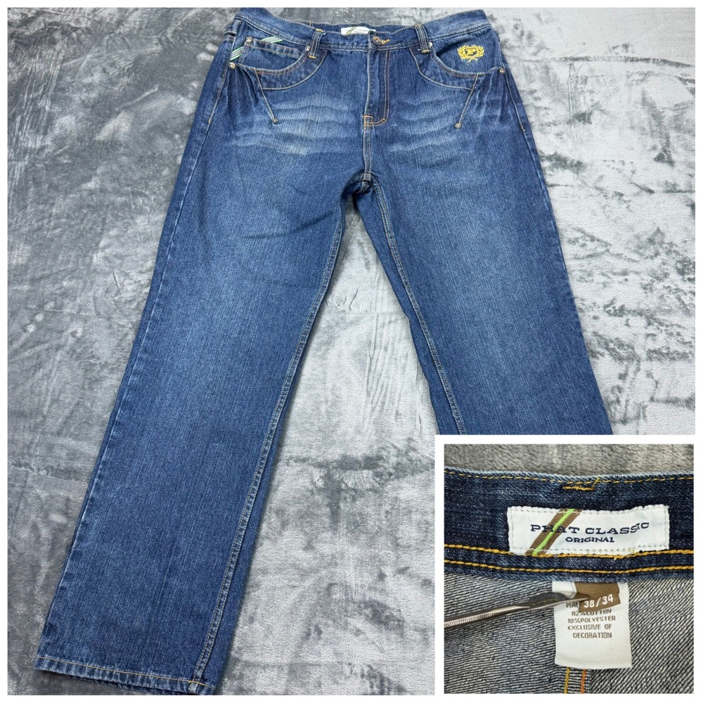 VTG Phat‎ Farm Original Mens Baggy Y2K Jeans Blue Straight Leg Embroidered 38x32